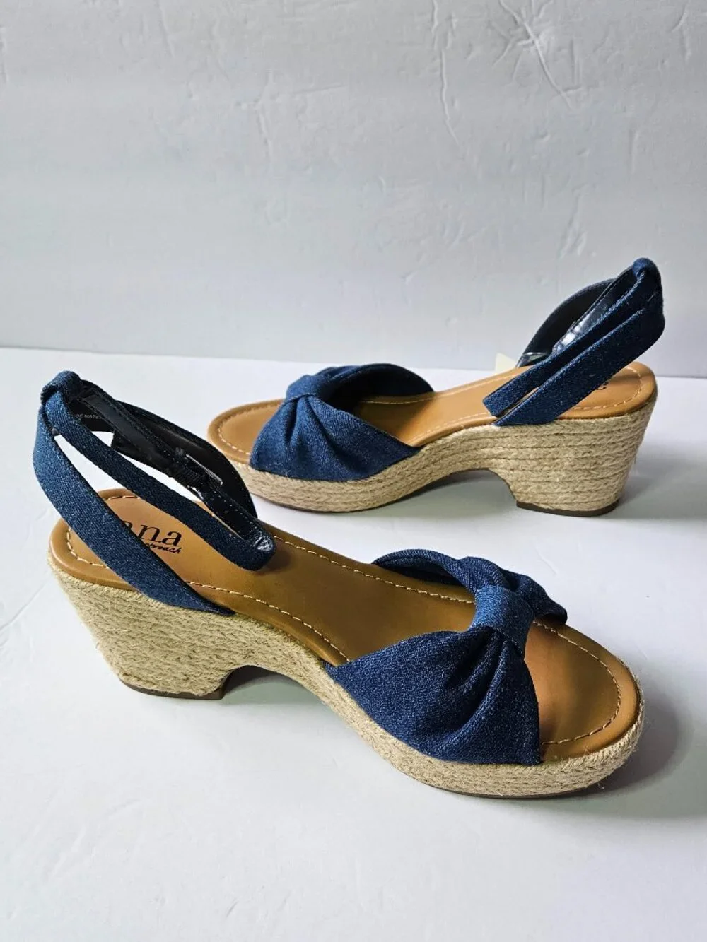 a.n.a Dukes Blue Denim Espadrille Wedge Sandals Women Size 8.5